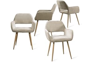 MEUBLE COSY Juego de 4 Sillas de Comedor Escandinavo Sillón Tapizado en Tela con Reposabrazos Patas Metálicas para Cocina Salón