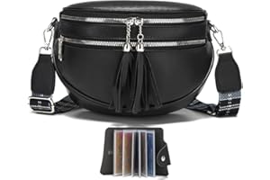 FURONGHUA Bauchtasche Damen Groß Crossbody Bag Damen Schwarz Umhängetasche Damen Veganes Lede Crossbody Taschen 3.8cm Breitem Gurt mit Kreditkartenhalter für 12 Karten RFID