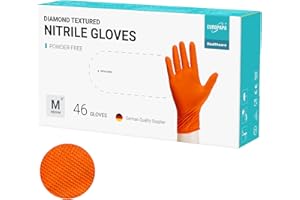 EUROPAPA 46 Guantes De Nitrilo Extragruesos Diamantgrip Diamante Negro Y Naranja Perfect Grip Guantes Desechables De Montaje Sin Polvo Guantes De Trabajo Sin LÁTex (Naranja, M)