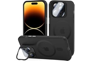 Tigratigro Case with Kickstand, Compatible Mag-Safe with iPhone 15 Pro Max, H9 Tempered Glass Camera Protection, Frosted Translucent Back Cover, Anti-Fingerprint, Velvet Touch(Graphit Schwarz)