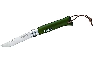 OPINEL 254296 Couteau de Poche Nr. 8 avec dragonne en Cuir Kaki