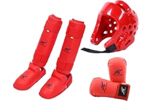 rockible Ensemble D'équipement de Karaté, Gants D'entraînement, équipement de Tête de Boxe avec Protège-Tibia, MMA Sanda Taekwondo Karaté