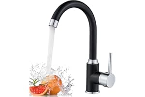 kisimixer Wasserhahn Küche Schwarz Silber, Küchenarmatur Mischbatterie 360° Schwenkbar, Einhebel Spültischarmatur Küche mit Hoher Auslauf(220mm), Moderne Mischbatterie Küche mit Wassersäulenmodus
