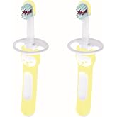 MAM Set of 2 Baby Toothbrushes, Compact Handle, Neutral, 2 Units | Ideal for first teeth, ergonomic and non-slip, safety guar