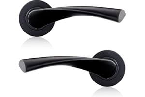 XFORT Maniglia per porta a rosetta, colore nero opaco, con serratura a leva, ideale per porte interne in legno per casa e ufficio (1 paio)