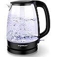 Aigostar Adam - Bollitore Acqua Elettrico in Vetro Borosilicato con LED, 1,7 litri, 2200W, Spegnimento Automatico, Filtro Ant
