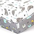 BROLEX Pack n Play Sheets, 2 Pack Mini Crib Sheets,Stretchy Portable Fitted Playard Sheet Set, Convertible Playard Mattress Cover,Ultra Soft Breathable Material,Owl & Bear