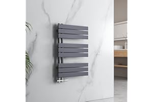 EMKE Grzejnik łazienkowy, płaski, 762 x 500 mm, antracytowy, mały wieszak na ręczniki, panel na ręczniki, przyłącze boczne do wody, 397 W