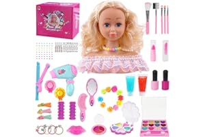 Agarte Styling Head Doll for Kids, 42PCS Doll Head for Hair Styling with Hairdressing Set and Makeup Toys, Girls Role Play Toys with Hair Dryer Nail Polish, Girls Christmas Birthday Gifts