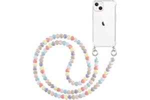 Pnakqil Funda con Cuerda para Apple iPhone 13/14 6.1",Estuche con Cordón Pulsera Correa Collar de Cuello Carcasa Cadena Perlas Transparente TPU Suave Silicona Case,Corazón
