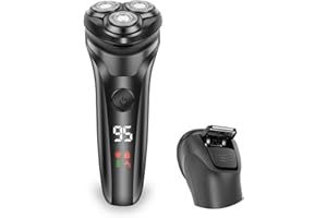 Aovuyck-Store Elektrischer Bartrasierer mit LED-Display Nass & Trocken Elektrischer Rasierer für Herren mit 3 Rotierenden Köpfen Barttrimmer mit Pop-Up Trimmer 2 Stunden Schnellladung