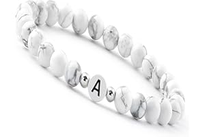 GD GOOD.DESIGNS Bracciale di perline Lettera I Perline bianche del braccialetto del nome con autentiche pietre di Howlite I Braccialetto di perline personalizzato con iniziali I Braccialetto fatto a mano