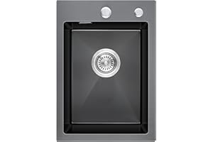 KINKIBOS Kitchen Sink 304 Stainless Steel Black Grey 35 x 50 cm, Small Kitchen Sink, Built-in Sink with Tap Hole and Overflow (without Siphon), Kitchen Sink 1 Bowl Rectangular, Kitchen Sink for 40 cm
