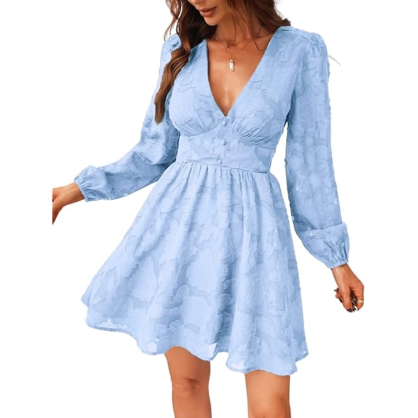 Robe Mini à Manches Longues Col V Volants Ceinture Femme - Robe Chic Automne Élégante