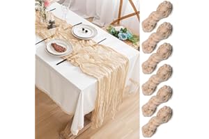 SXUUXB 6 Beige Tischläufer Boho Deko , 90 x 300cm Musselin Decke Seihtuch Tischläufer, Cheesecloth Table Runner,Outdoor Käsetuch Tischläufer Waschbar, für Verlobung ,Hochzeit, Taufe Deko,Gartenparty