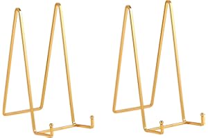 DIDUDIDU Large Plate Holder Display Stand - 12 inch Super Tall Big Plate Stands for Heavy Duty Display - Metal Picture Frame Stand - Tabletop Easel Stand for Decorative Platter | Plaque | Book - 2 Pack - Gold