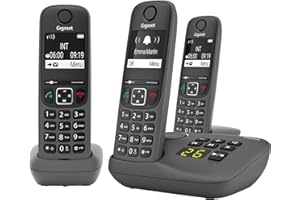 Gigaset A695A Trio - Téléphone fixe sans fil avec répondeur, 3 combinés avec grand écran rétroéclairé pour un affichage ultra lisible, fonction blocage d'appels - Gris