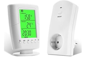 diymore Wireless Thermostat Steckdose, Infrarotheizung Thermostat mit Heizung- und Kühlmodus, Steckdosenthermostat 230V mit Temperatursensor, LCD-Display mit Hintergrundbeleuchtung