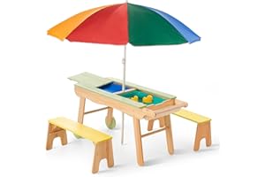 Giant bean Table de jeu 3 en 1 pour enfants avec table à boue en bois pour le jardin, meubles de jardin pour enfants, pour l'extérieur et l'intérieur
