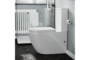 SORRENTO BATHROOMS Tornado Reduced Noise Back to Wall Toilet Close Coupled Bathroom Toilets WC Ceramic Pan & Cistern Soft Close Seat Modern D Shape Elongated Swirling Flush to Wall Toilet WC