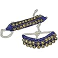 Shah Crafts Ghungroo Bell Blue 2 Line 20+20 Bells Dancing Ghungroo Ankle Pair Bracelet Bells Tied with Blue Velvet Pad Indian Classical Dancers Bharatnatyam Kathak