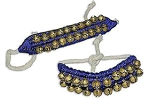 Shah Crafts Ghungroo Blue 2 Line 20+20 Bells Dancing Ankle Pair Bracelet Tied with Blue Velvet Pad for Indian Classical Dancers Bharatnatyam Kathak