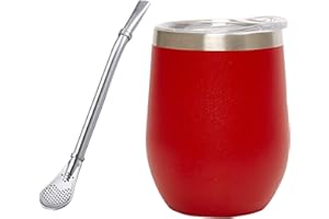 DASAWAN Modern Stainless Steel Yerba Mate Gourd Set Includes 12oz/35oml Double Wall Yerba Mate Cup,BPA-Free Lid and Bombilla(Yerba Mate Straw)