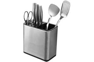 Syfunlv 2 en 1 Porte-Couteaux en Acier Inoxydable Porte-ustensiles,Porte-Couteaux en Acier Inoxydable, Range Couteaux Vide Porte-Couteaux, Rangement De Couteaux Peu Encombrant, 20 x 19.5 x 12 cm