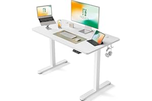 FEZIBO Bureau Assis Debout Électrique - 100 * 60 cm Bureau Table Debout Réglable en Hauteur Acier T Pieds avec Système Anti-Collision, Panneau Contrôle à Fonctions Mémoires, Boîte Câble Blanc