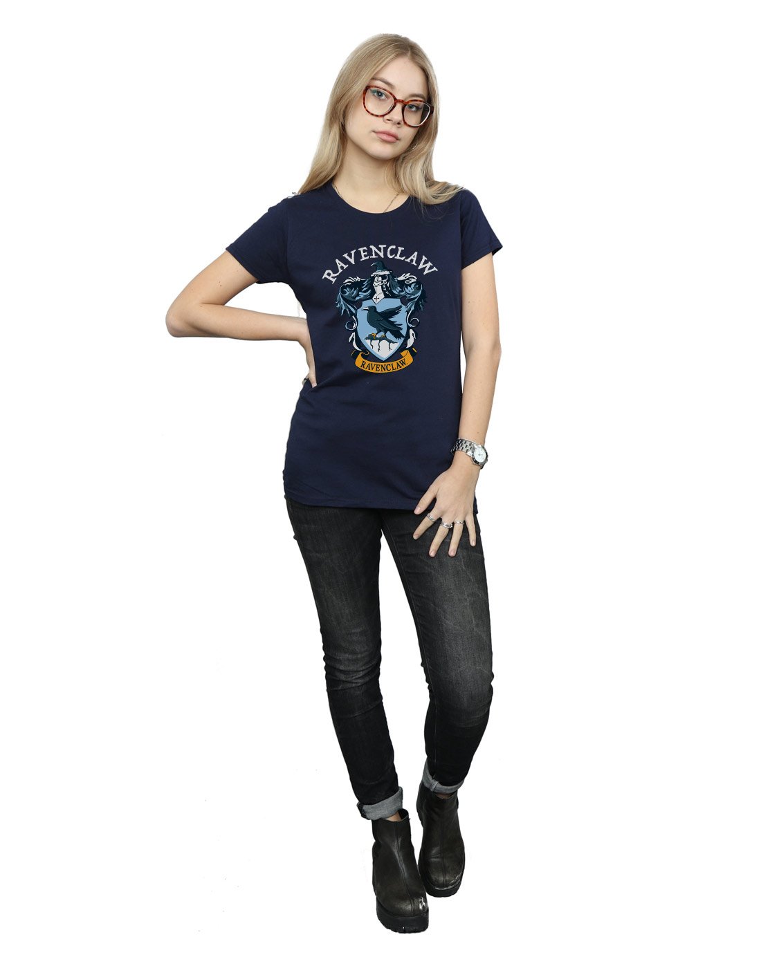 Absolute-Cult-Harry-Potter-Damen-Ravenclaw-Crest-T-Shirt-Navy-Blau-Medium