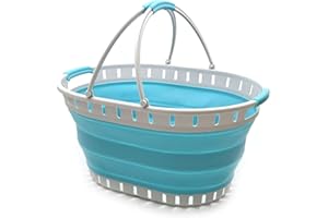 SAMMART 25L Cesta plegable de plástico para la colada – Contenedor de almacenamiento plegable – Organizador portátil – Cesta para la compra – Cesta para ahorrar espacio