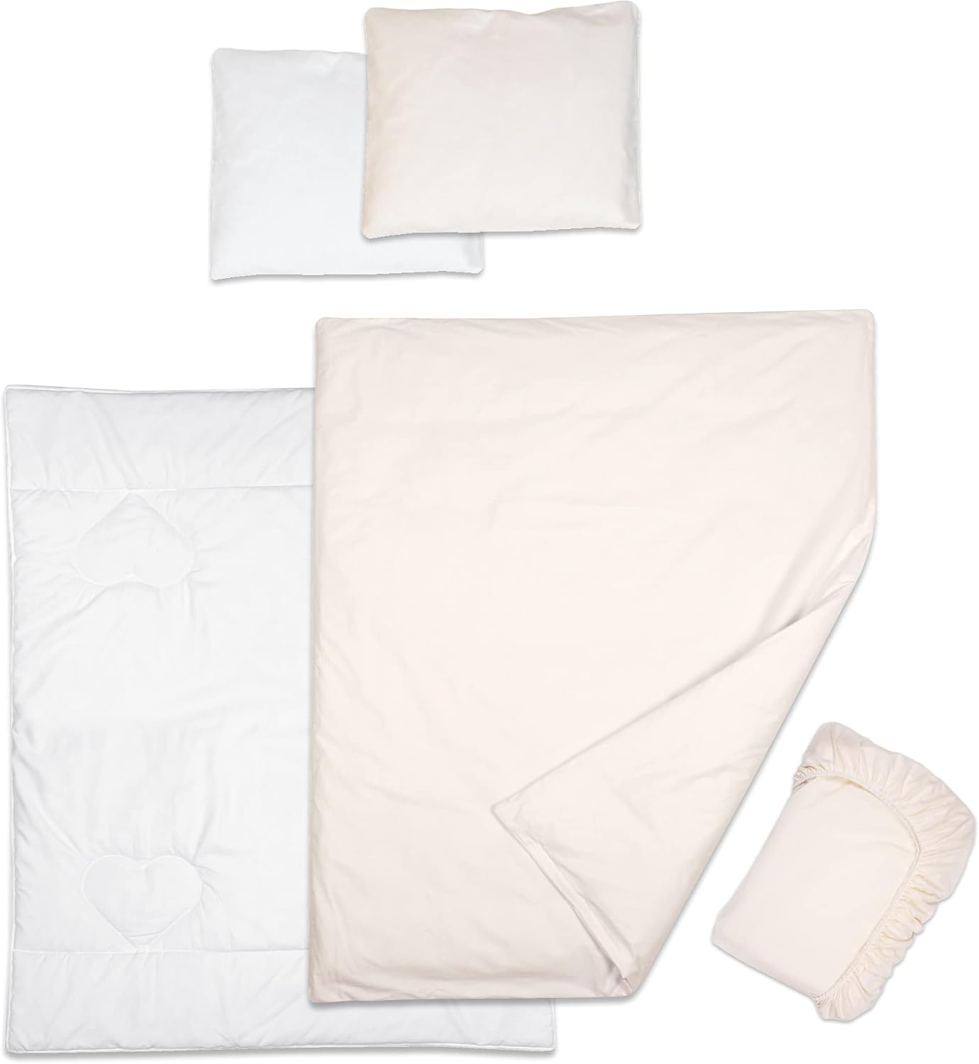 Baby Comfort 5 Piece Toddler Bedding Duvet Pillow with Covers & Jersey Sheet fits 90x40cm Crib 12M+ (Cream)