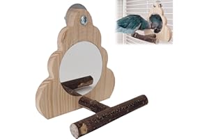 HELWEET Lusterko dla ptaków z grzędą, lustro ptaków, stojak na klatkę dla ptaków, grzędy dla papugi do klatki, drewniane zabawki interaktywne, dla papużek falistych, papugi falistej, papugi kanaryjskiej e