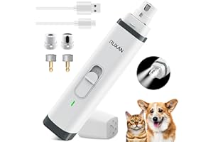 RUXAN Molinillo de Uñas Para Perro con Luz LED, Lima de uñas Para Mascotas de Bajo Ruido, Corte Suave Seguro, Carga Rápida, Motor Fuerte, Para Mascotas Pequeñas a Grandes