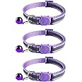 Tafeiya 3x Reflective Design Adjustable Cat Collars More Safety Quick Release Safety Buckle with Bell (Purple)