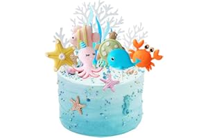 Simmpu 11 Pezzi Personalizzato Cake Topper,Oceano Toppers Torta,polpo,Stelle Marine,Balene,Piccoli Granchi per Matrimonio, Festa di Compleanno e Baby Shower