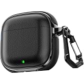 UnDePlus Huawei FreeBuds SE 2 / SE 3 ile Uyumlu Kılıf Deri Dokulu TPU Koruyucu Case Metal Karabinalı Şarj Girişli Siyah