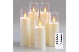 Yeelida Acrylic Flameless Flickering LED Candles with Remote Control and Timer, Battery Operated Fake 5.5cm x 12.5 15 17.5 20 20cm Plastic Pillar Candles for Home Decor(Long-Lasting, Ivory)