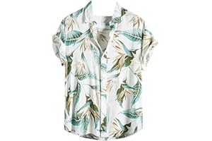 Leriya Fashion Shirt for Men | Tropical Leaf Printed Rayon Shirts for Men | Preppy Short Sleeves | Spread Collared Neck | Per