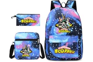 JIUMAOCLEU My Hero Academia Backpack 3 Piece Set with Lunch Box & Pencil Case MHA School Bags Set for Girls Boys Teens School Backpack Student Bookbag Travel Bag Rucksack