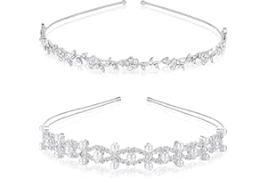 ZIRANEE Diadema de Diamantes,2 PCS Banda de Pelo de Corona Perlas de Cristal Novia Diademas de Flor y Hojas para Damas de Honor Mujeres Niñas