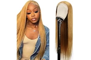 Creuost 26 Pouce 4x1 Swiss Lace Frontal Wig Human Hair Straight Glueless Perruque Naturelle Brésilien Brazilian Virgin Hair Unprocessed Minimal Tangle 150% Density #27 Honey Blonde For Women