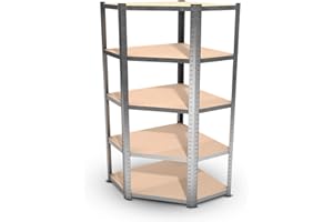 Eurospen Étagère d'angle Polyvalente en métal - Charge Lourde Max 750kg - 180 x 90 x 45 cm - Gris