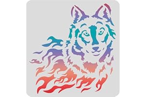 FINGERINSPIRE Stencil per disegno e pittura, motivo: lupo, 30 x 30 cm, stencil in plastica con motivo lupo, stencil riutilizzabili per dipingere su legno, pavimento, parete e tessuto