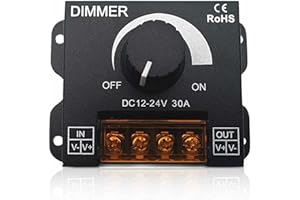 TECHZOCO Controlador Dimmer de intensidad tira led, Regulador De Voltaje Con Botón Giratorio, Controlador de Atenuación LED, 12V-24V CC 30A, Apto para Tira de LED de un solo color