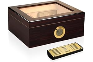 ‎SLEGE Slege Zigarren-Humidor,Handgefertigter Humidor-Zigarren Spanisch Zeder-Digital Hygrometer,Befeuchter,Teiler,Geschenk für Männer(30-50 Zigarren)