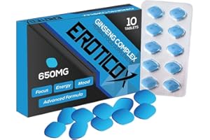 EROTICOX Blue - 650MG- 10 Extra Strong Pills for Men UK - Natural Fast-Acting Ginseng Maca Tablets for Men - for Enhanced Performance & Stamina - Food & Herbal Supplement