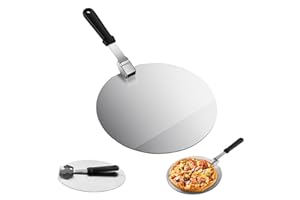 JINMINAMZ 10 Pollici Pala per Pizza, Pieghevole Manico Spatola per Pizza, Acciaio Inossidabile Pala per Pizza Corta, Circolare Palino per Pizza Focaccia, Pane Grigliato, Torte (30.5 * 29.5cm)
