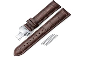 iStrap Bracelet de Montre en Cuir-Bracelet de Remplacement en Cuir de Veau grainé d'alligator-Boucle de déploiement avec Boutons poussoirs pour Hommes femmes-18 mm 19 mm 20 mm 21 mm 22 mm 24 mm