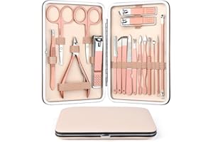 EZGETOP zestaw do manicure, 18-częściowy zestaw do pedicure, nożyczki do pielęgnacji paznokci, obcinacz do paznokci, etui do paznokci, obcinacz do paznokci, zestaw podróżny, stal nierdzewna z skórzanym paskiem